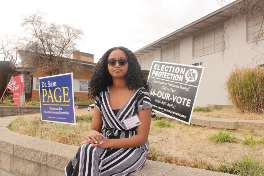 Carmel Andeberhan stands outside the election center while working as an election judge. The turnout for the senate election was high. “Seeing a Black working woman vote was special,” Andeberhan said.
(Photo by Sydney  Collinger)