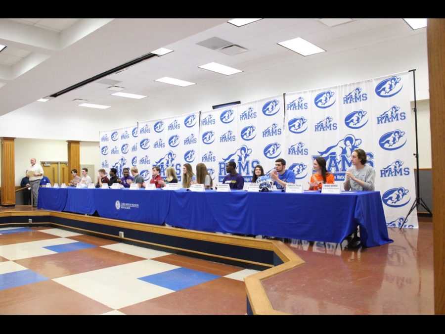 The ceremony consisted of 15 senior athletes who were recognized because they are going to play sports in college. 