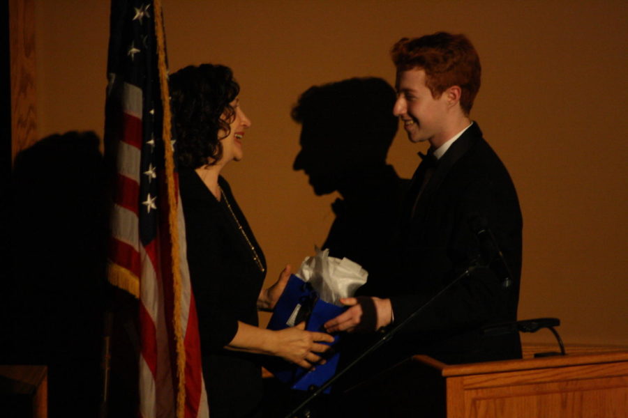 Senior Macey Goldstein discusses his admiration for Mrs. Cytron as he awards her with a present.
Thursday, April 26