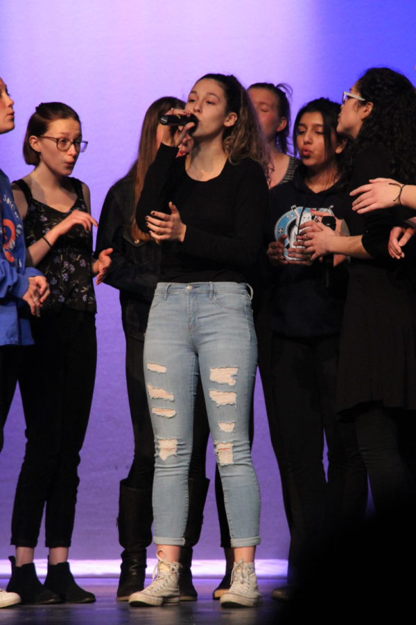 Habitat for Humanity hosted their seventh annual Mr. Ladue contest on March 13th. Junior Menea Kefalov performs her solo, When We Were Young by Adele, with the rest of Viva Voce. 