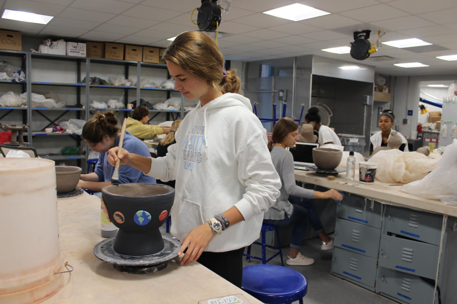 9/27 Ceramics II Works on Planter Projects