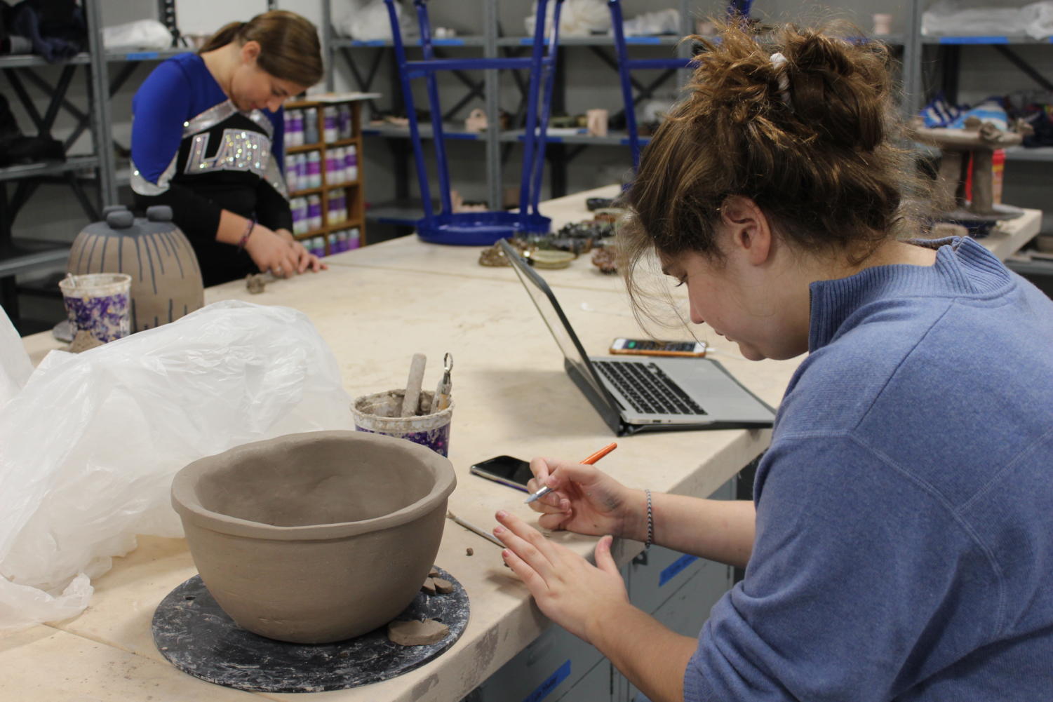 9/27 Ceramics II Works on Planter Projects