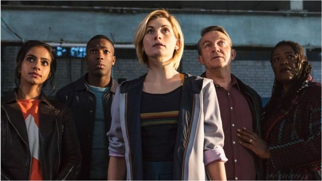 Jodie Whittaker, Bradley Walsh, Mandip Gill and Sharon D. Clarke in the new season of Doctor Who.
