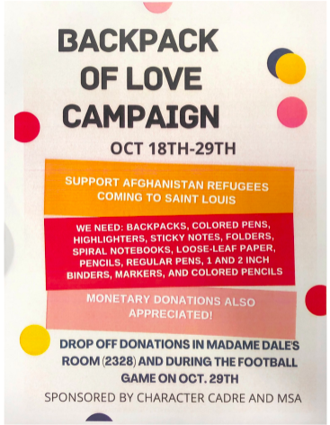 Character Cadre and Muslim Student Association put on Backpack of Love Campaign