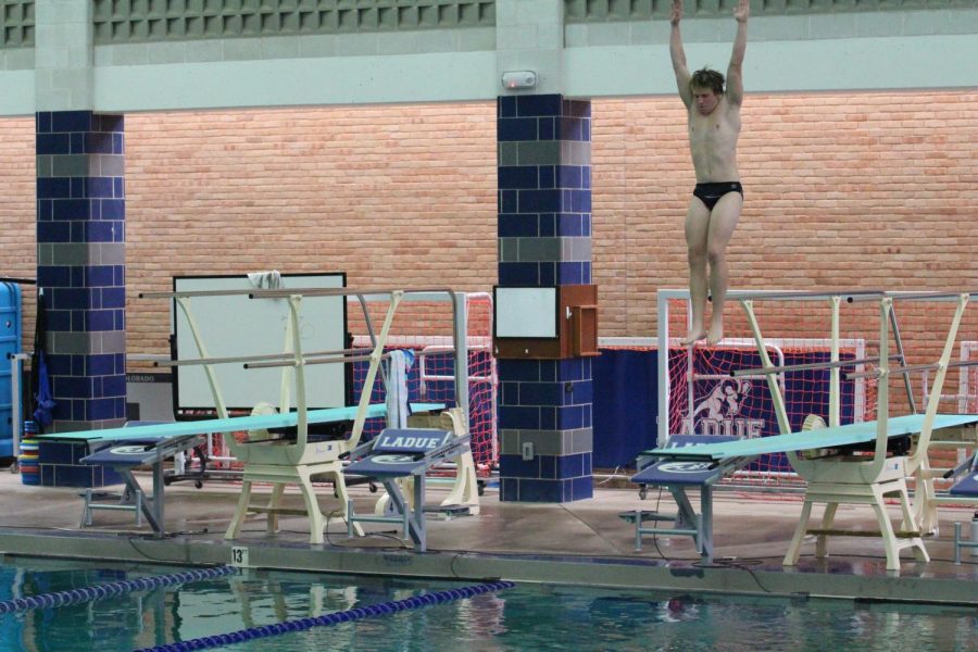 The boys swim team raced against Parkway South, Thursday, September 22. Ladue won 100-83 with 
Senior David Ciorba placing first in the diving portion. Junior Jax Bespalko said that, “It was a pretty close meet, so we were a little worried about the result but we raced well and came out on top.”