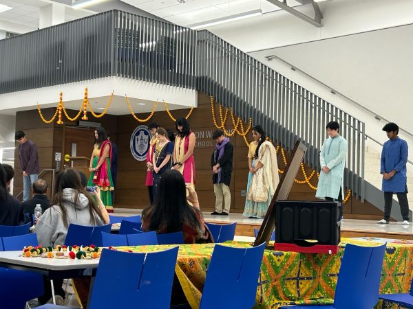 The Bollywood dance club stands ready to perform during the after school Diwali festival on Nov. 13. Bollywood dance performed a mixtape of songs. “We didn’t have much time to prepare for the dance, but our club members got to work and put the time in, and performed really well,” Bollywood dance club president Ashmit Tendolkar said. 