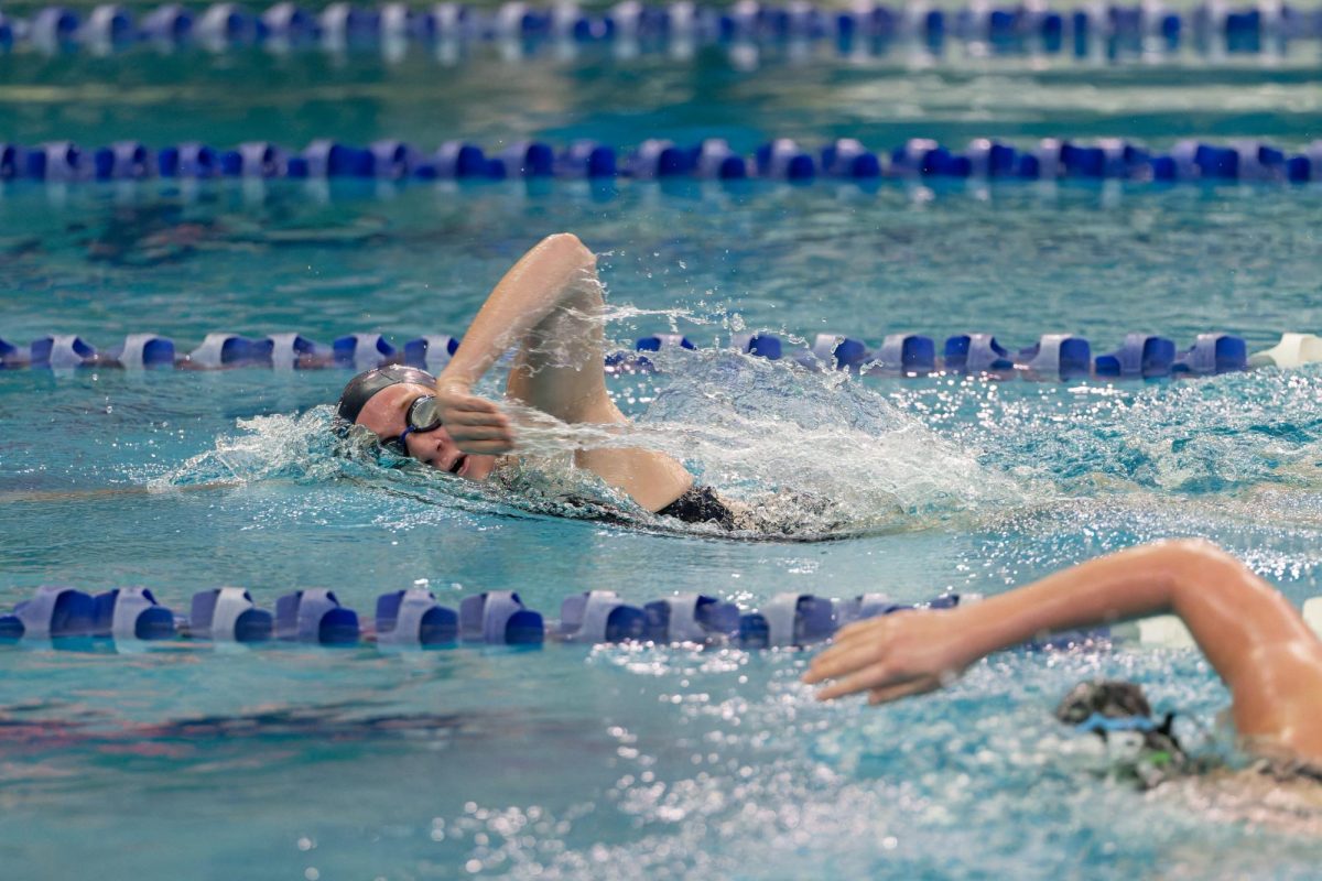 Ruby competes in Ladue High School’s meet against Lindbergh High School, Mehlville High School and Oakville High School. Ladue High School won the meet with 182 points. Ruby placed second in her 50-yard freestyle event and also competed in three relays, swimming in a 50-yard freestyle, 200-yard freestyle and 100-yard freestyle. “When I’m swimming, I’m constantly counting strokes until the next breath and singing songs in my head,” Ruby said.