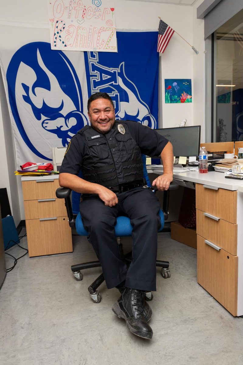 School resource officer Rick Ramirez sits in his office. He usually spends little time in his office throughout his day of work, focusing on other issues. “Where our students are, I try to be,” Ramirez said. “Sometimes I get off at 2:45 p.m. when nothing’s going on, or sometimes I get off at 10 p.m. [Those are] my hours.” 