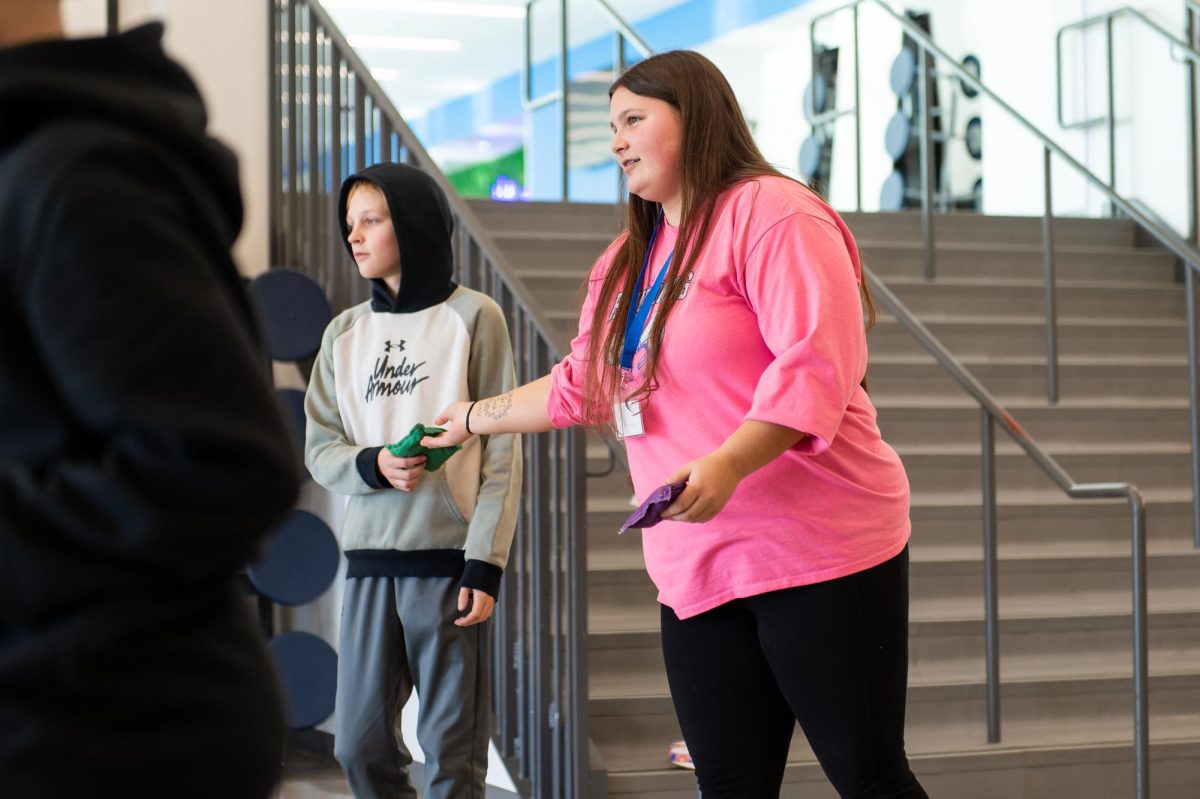 Sabra Fink (11) helps students in physical education and reading classes. Being a part of Catalyst has helped her figure out her future career path. “I learned that this is something I really want to do in the future,” Sabra said. “Once I went into the classroom, I definitely found out this is something I want to do.” 