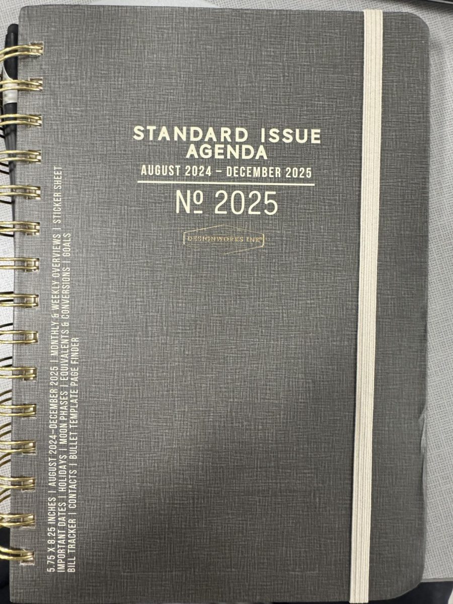 A student planner for the 2024-2025 school year sits in a Ladue Horton Watkins High School.