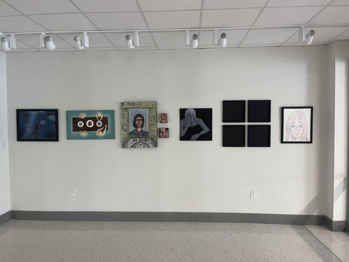 Various art pieces by AP studio art students decorate the school gallery. The class is currently finishing up their pieces and hanging them in the gallery to prepare for their official gallery opening. "Everyone puts up something cool and different," Ashley Gray (12) said.