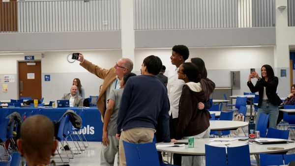 Superintendent Jim Wipke's Student Advisory Committee takes a selfie at the Board of Education meeting Jan. 29. They had presented "Flip the Script," an initiative to curb student drug use. “There is a problem with drugs in our society,” member Alexandra Tsygankov (12) said. “Whether you see it or not, it needs to be addressed.”