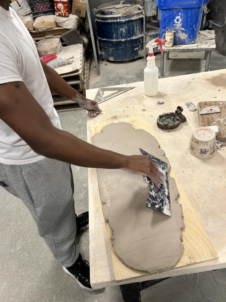 RJ Spencer (10) is working on a slab which he will be attaching to his house. He has been working on the house since the beginning of the semester and plans to finish it in a couple weeks. “We’re building the houses,” Spencer said. “And then we’re going to put eyes on it by drawing them.”
