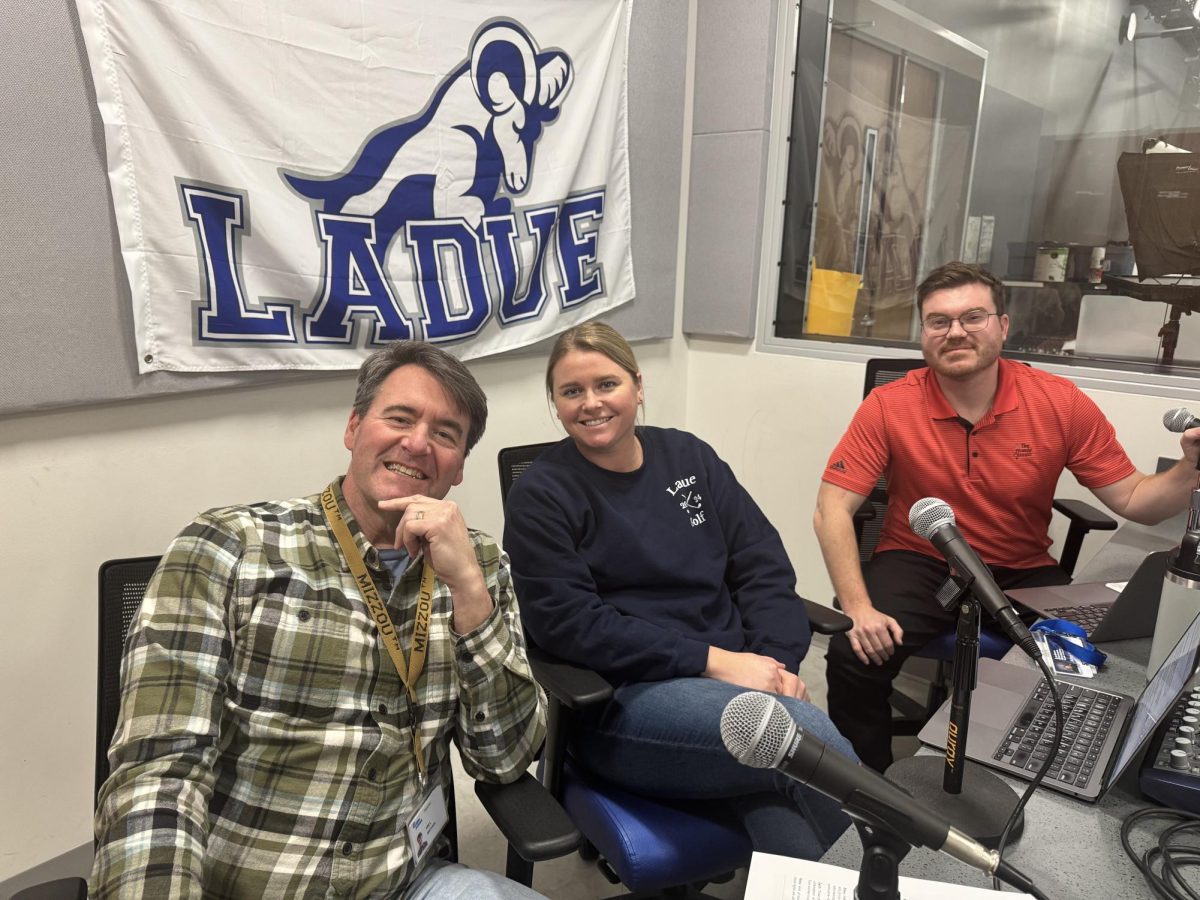 Mike Hill, Riley Keltner and Zach Garrison sit in the recording booth where they create their podcast. The episodes have been uploaded on Spotify, Apple Music and YouTube. "We will continue to follow chronological periods in American history, with an intention of tying the past into current events and patterns," Hill said. Photo courtesy of Mike Hill. 